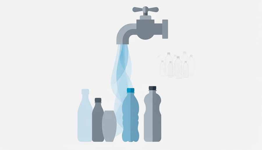 Reusable aluminum bottle being filled at a refill station tap