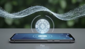 Realistic tech-themed scene showing a smartphone with glowing protective data streams surrounding an abstract casino chip silhouette, evoking responsible online gambling monitoring.